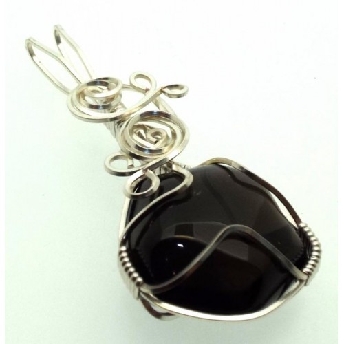Apache Tear Gemstone Silver Plated Wire Wrapped Pendant 10